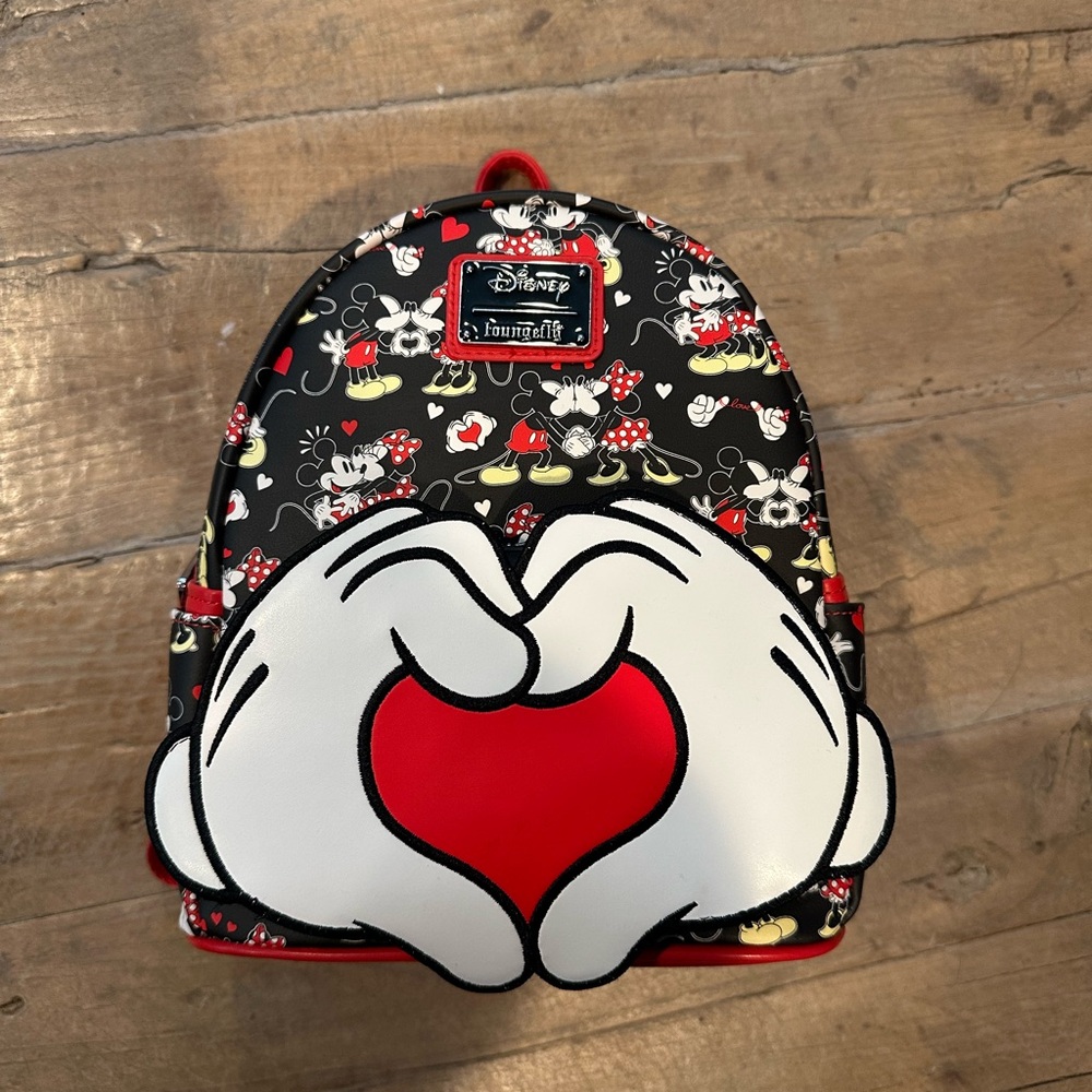 Valentines Loungefly Disney Backpack with Heart & Mickey hands